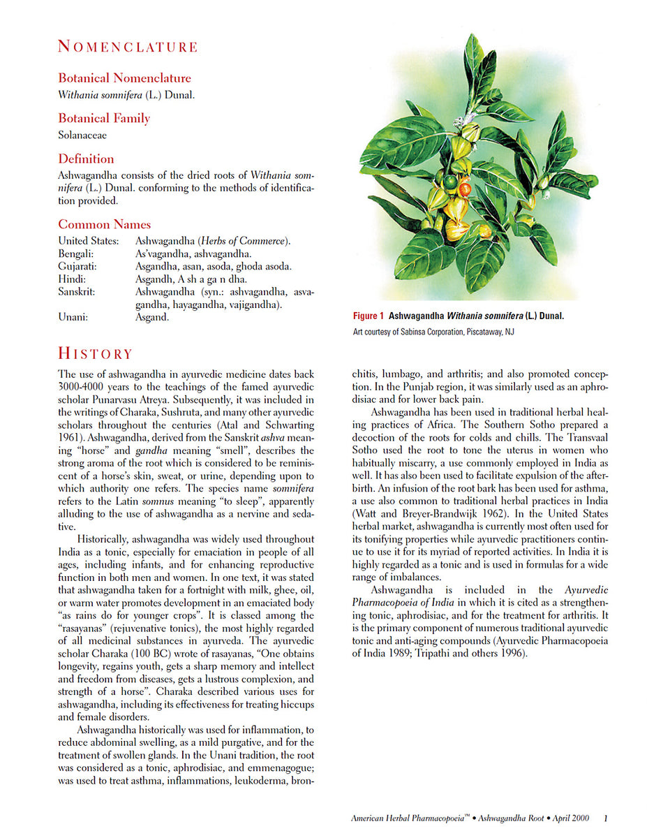 Ashwagandha Root American Herbal Pharmacopoeia®
